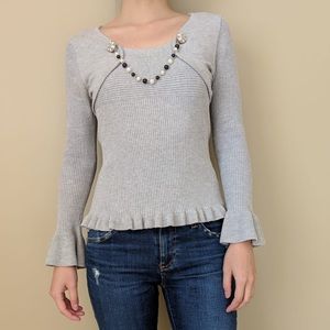 Heather Gray Flare Bell Sleeve sweater w/necklace